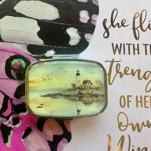 Lighthouse Pill Box 2 Compartment Pill Case for pocket or purse NEW.